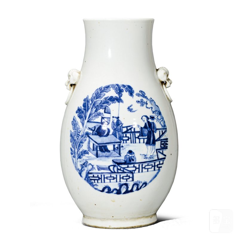 清道光 青花西厢记辅首尊 - 图1